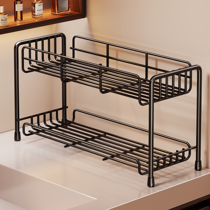 Bathroom Sink Storage Rack, Bathroom Cosmetics Countertop Organizer, Desktop Double-Layer Storage, Milk White