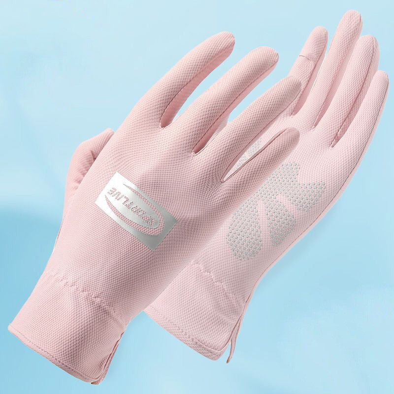 Guantes de protección solar para mujer delgados protección UV al aire libre transpirable dedo completo antideslizante conducción guantes de dedo de fuga de seda de hielo