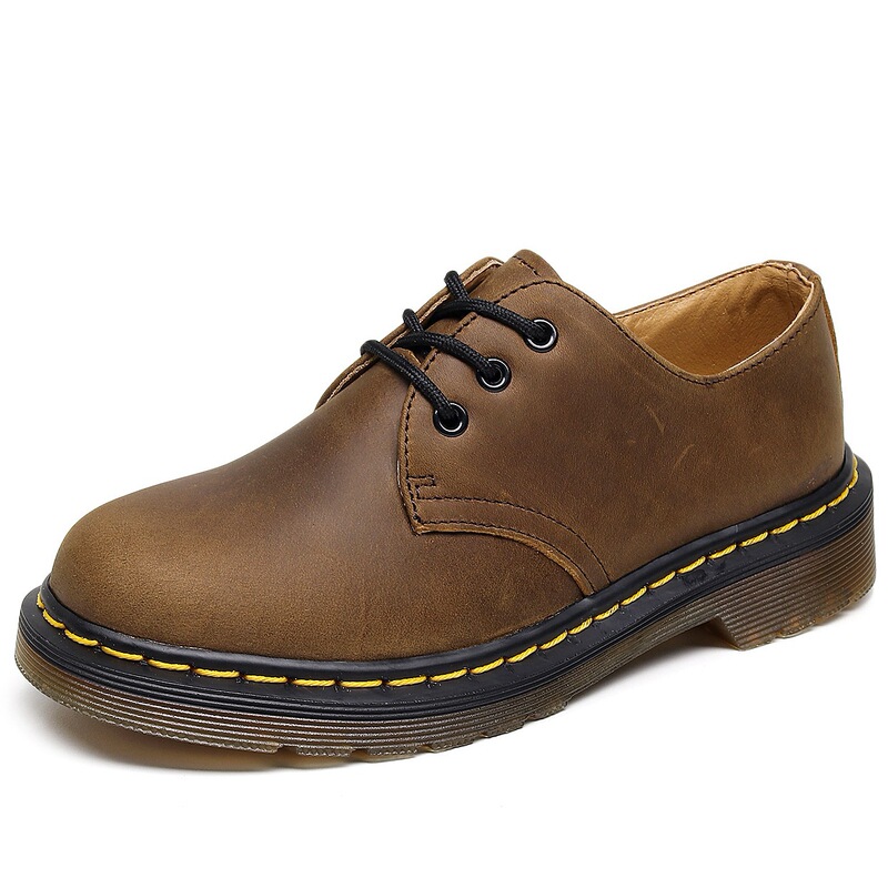 First Layer 1461 Low-Top Small Leather Shoes for Women Genuine Leather Crazy Horse Brown Large Size Short Boots Round Toe Casual Work Shoes for Men and Women Couples