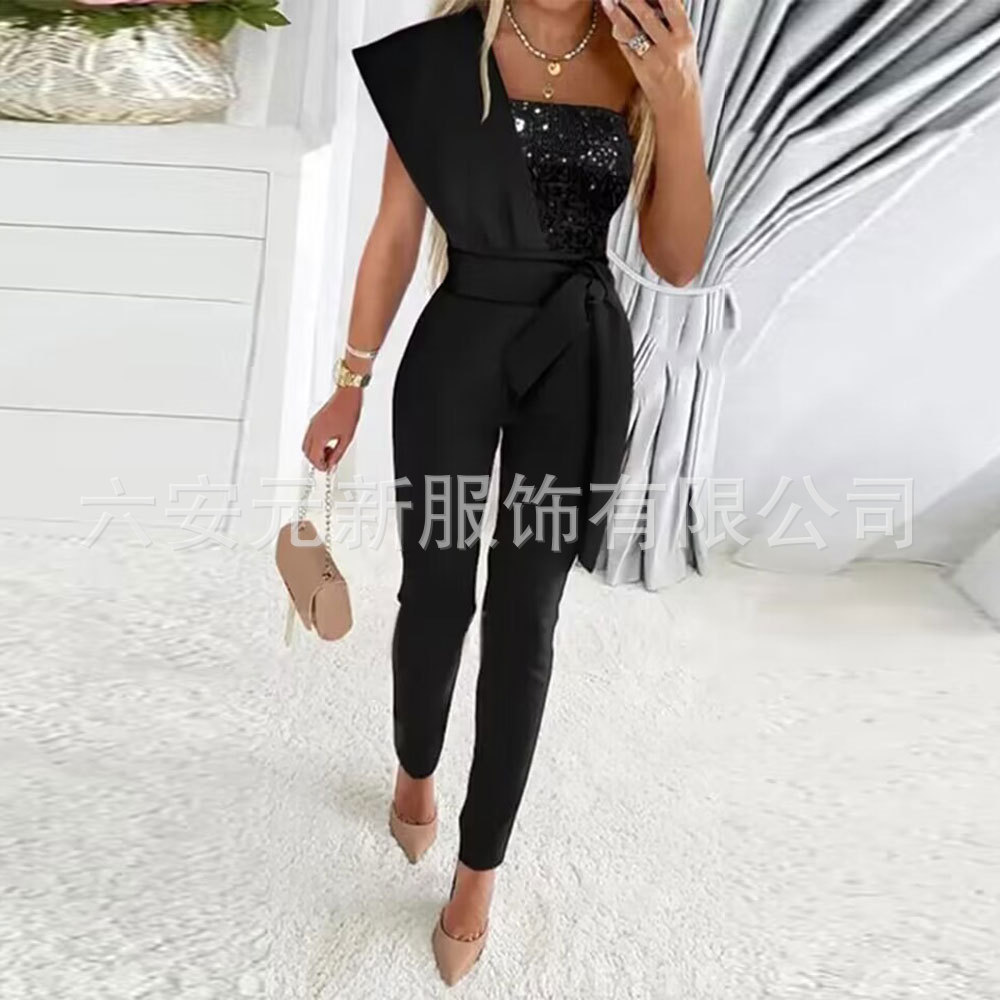 Europa y América del comercio exterior AliExpress nueva rosa de las mujeres bola mono elegante sexy pantalones mono vestido de un solo hombro