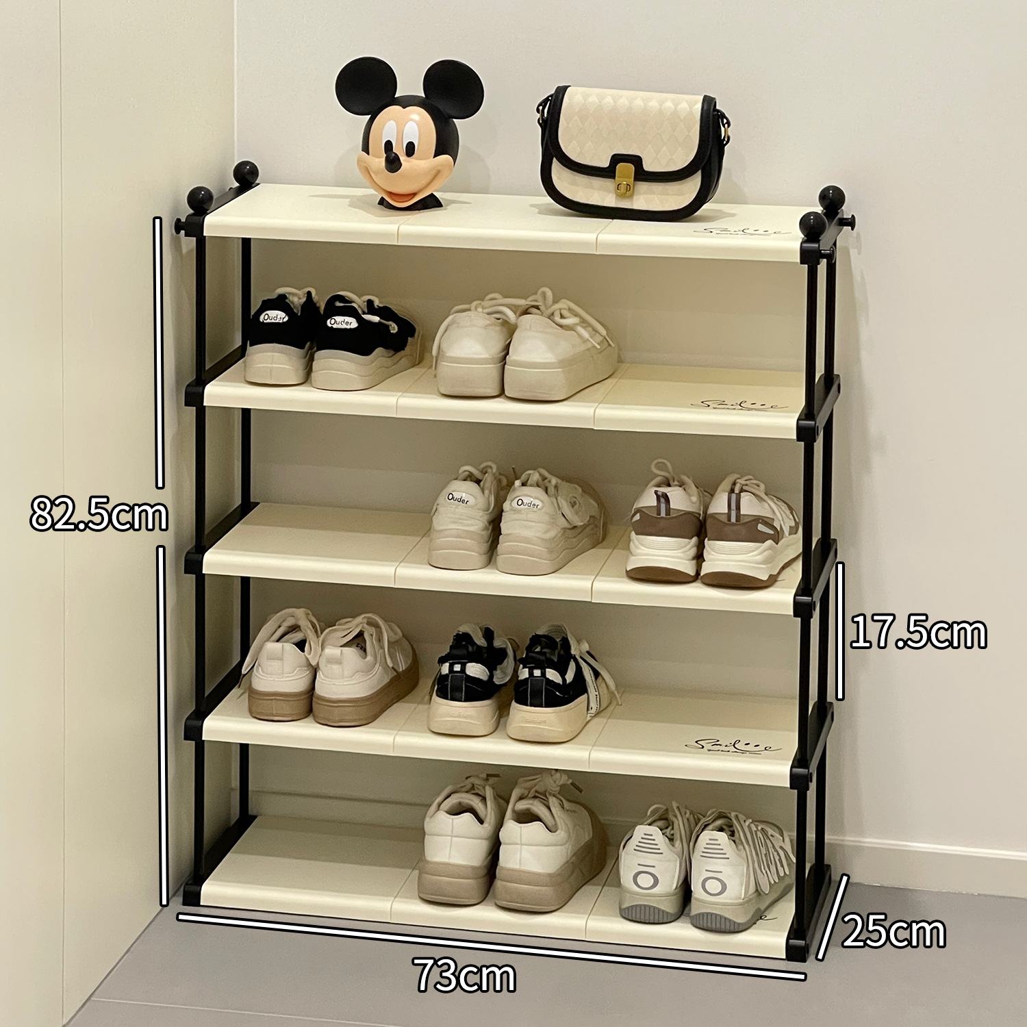 Creamy large size-5-layer shoe rack 【Stable】