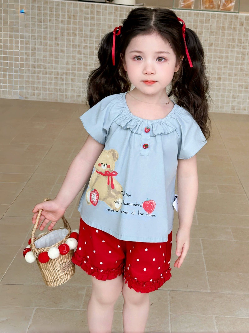 Cute set, children's summer clothing, children's clothing, with short sleeve, with little bears