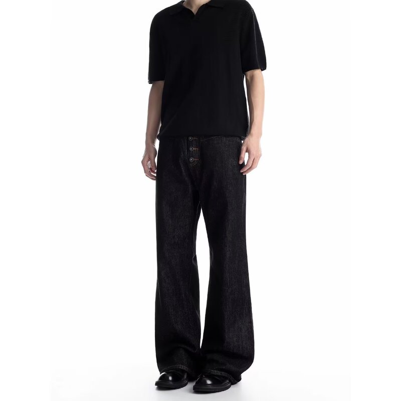 American-Style Vibe Buttoned Wide-Leg Jeans for Men, Fashionable and Versatile, Straight Loose Fit, Slimming, Drapey, Floor-Length Pants American-Style Vibe Buttoned Wide-Leg Jeans for Men, Fashionable and Versatile, Straight Loose Fit, Slimming, Drapey, Floor-Length Pants