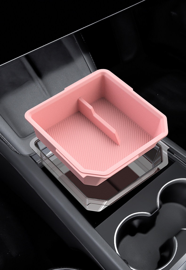 Suitable for Tesla's New Version Model Y/Yl/3 Center Console Storage Box Armrest Box Silicone Double-Layer Car Accessory