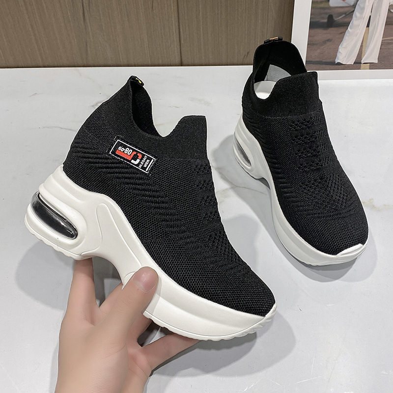 Breathable casual white sneakers with hidden heel
