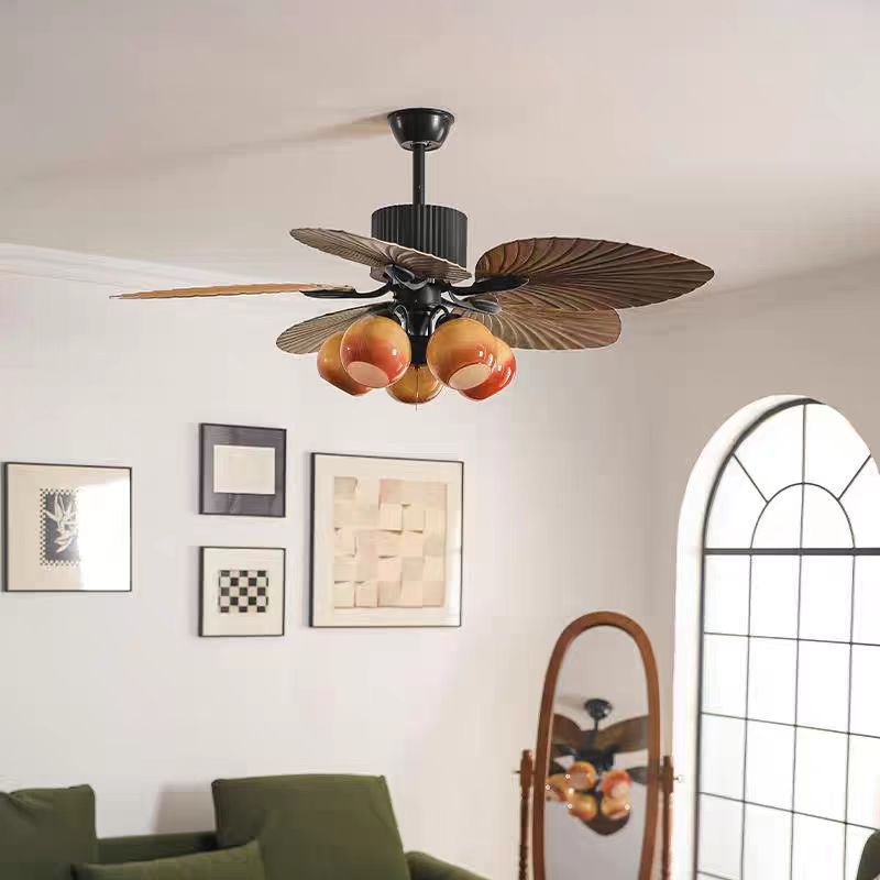 Fan chandelier French retro new creative dining room ceiling fan lamp American medieval Nanyang style living room integrated chandelier