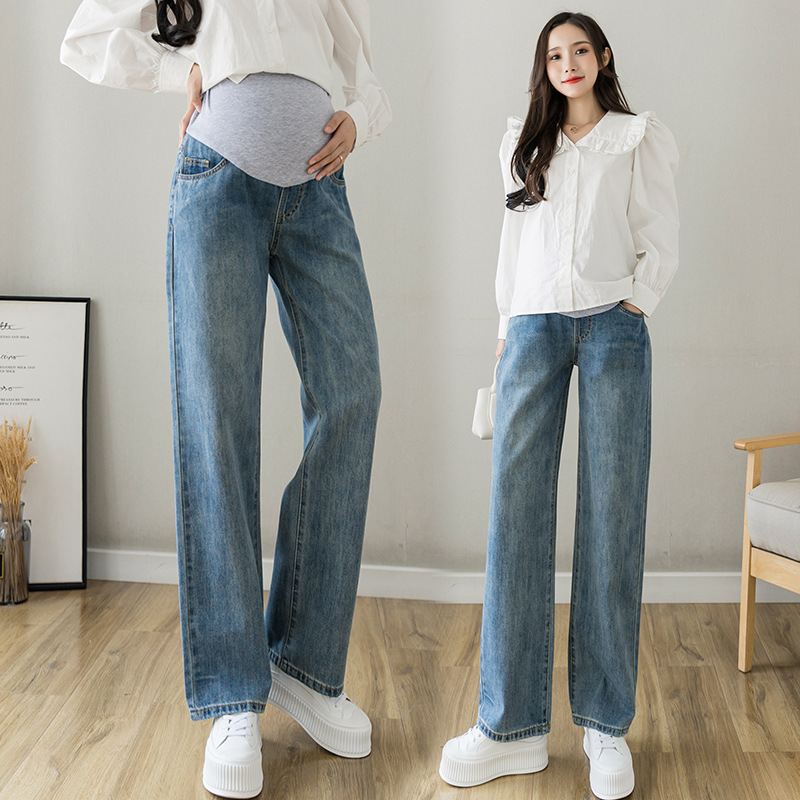 2025 Spring and Autumn Maternity Wide Leg Jeans New Product for Pregnant Women Loose Outerwear Belly Support Maternity Denim Wide Leg Pants