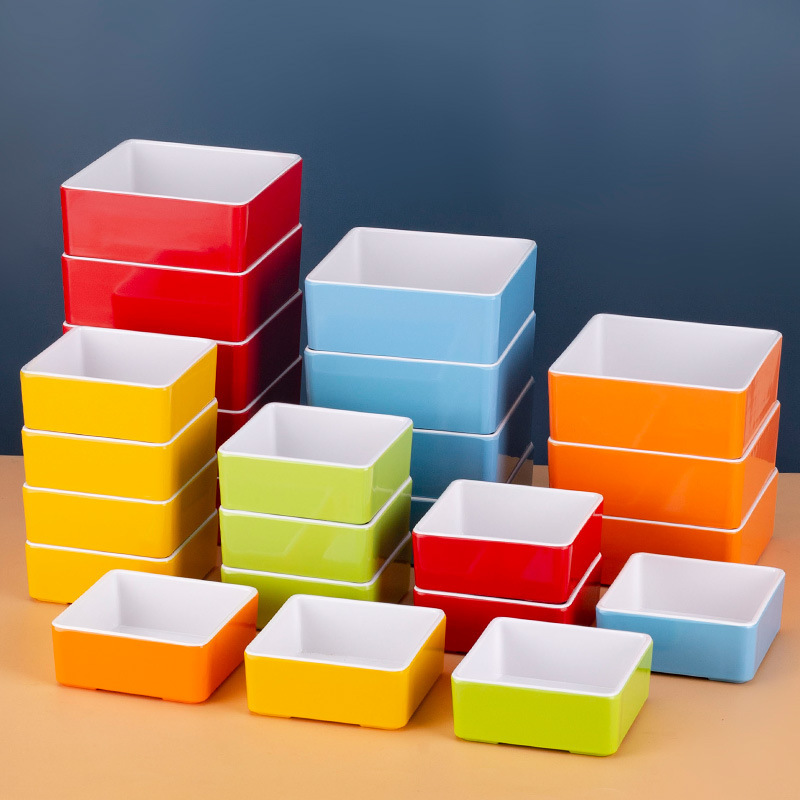 Melamine Fruit Plate Self-Service Hot Pot Side Dish Plate Can Be Stacked with Square Box Seafood Porridge Bottom Small Hot Pot Tableware Commercial