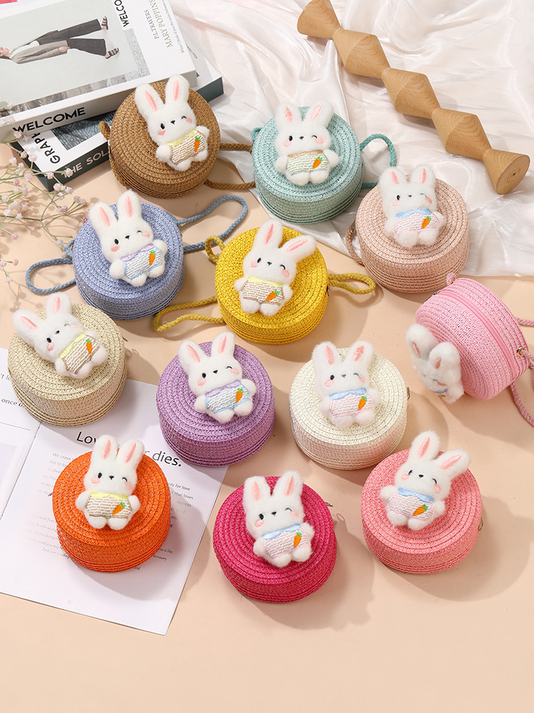 64g Weight Weave Fashion Element Zipper Closure Type Single Shoulder Strap Strap Type Straw Bag Bags Type Casual, Holiday Occasion Straw Material Animal, Cartoon Pattern Spring&Summer Season Kid'S Gender Cute Style Round, Heart-shaped Shape Kid'S Straw Animal Cartoon Cute Weave Round Heart-shaped Zipper Straw Bag 3