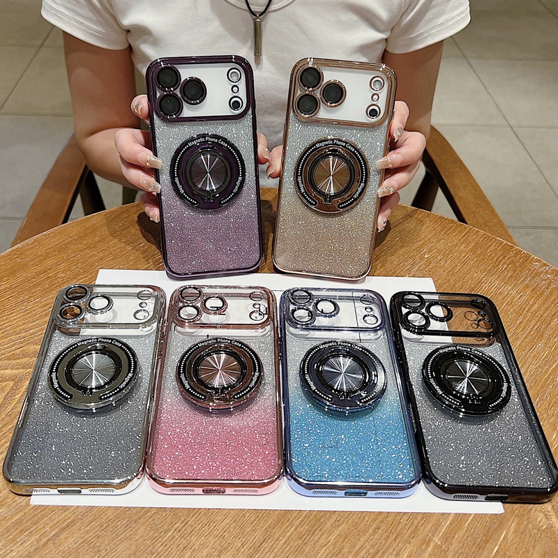 电镀旋转指环磁吸支架适用iPhone17闪粉手机壳苹果16镜头膜保护套|undefined