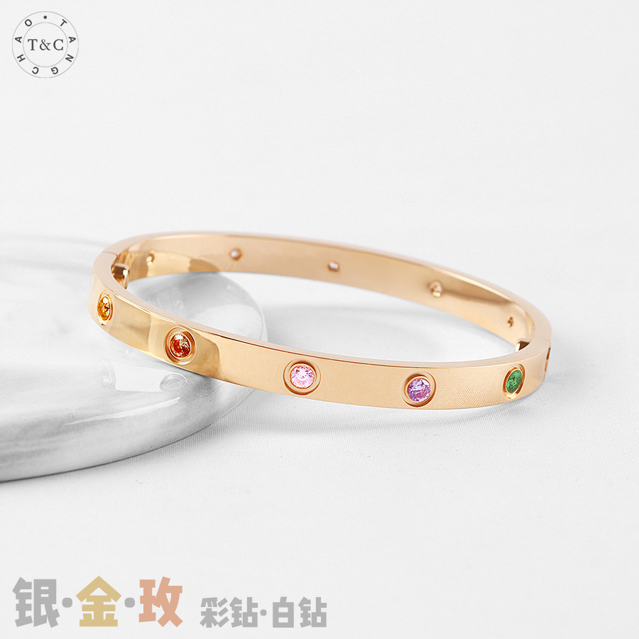 Kartu gaya Tiktok plus gelang obeng lima generasi 18K emas sepuluh warna berlian gelang pasangan pasokan satu buah