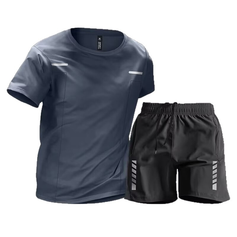 Trajes deportivos para hombres, camisetas de ejercicio, pantalones cortos de manga corta, ropa de entrenamiento de hielo, secado rápido transfronterizo.