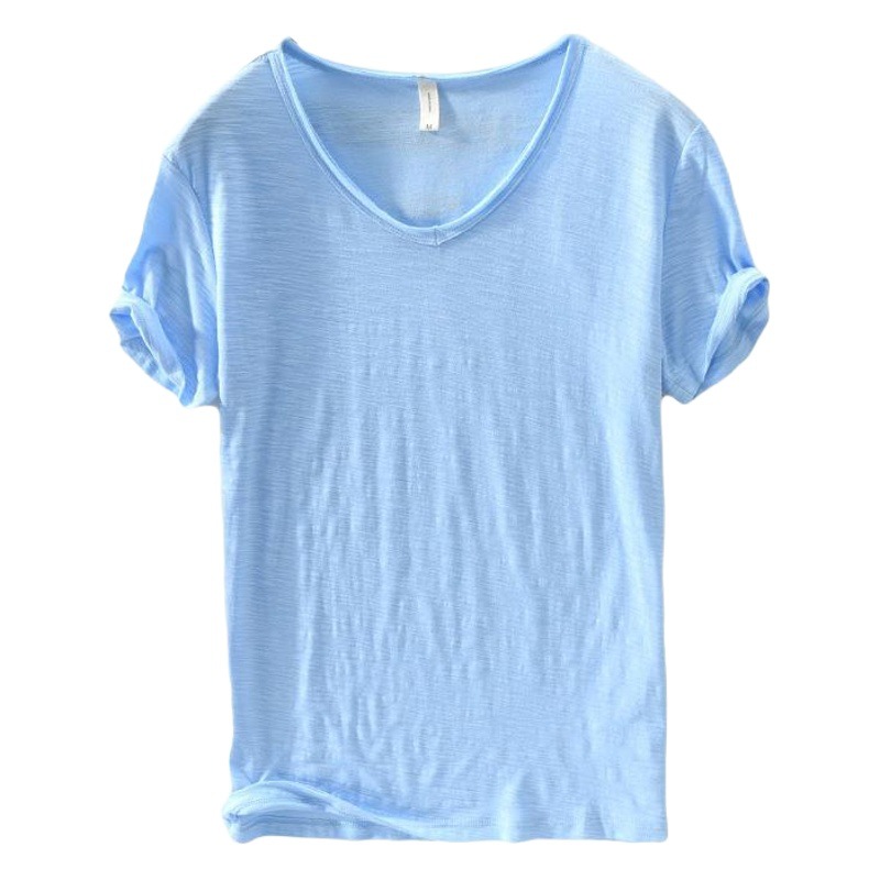 201A Simple Cotton Breathable Slim Short T-shirt Men's Casual Solid Color Short Sleeve T-shirt Men's One Piece Hair