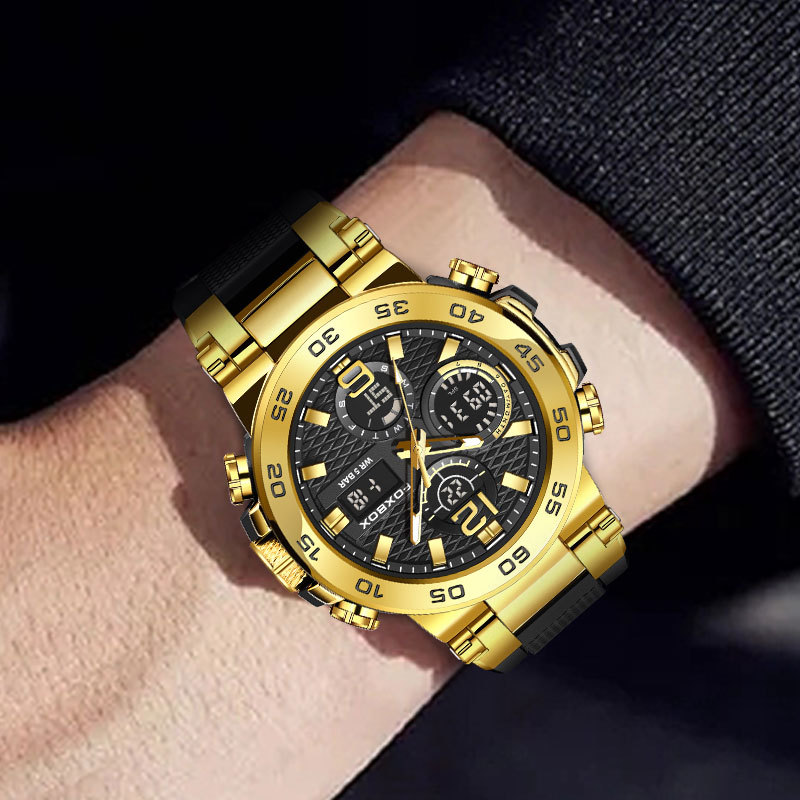 Nuevo estilo transfronterizo moda multifunción deportivo impermeable cuarzo calendario de pantalla dual reloj eléctrico FOXBOX para hombre