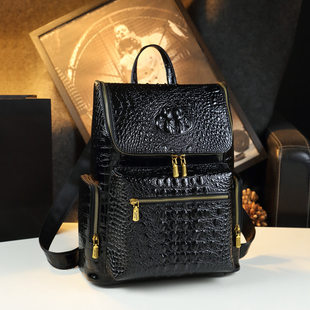 Universal backpack for men and women for traveling, leather capacious bag, crocodile print, genuine leather, anti-theft
