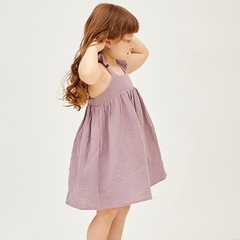 2024夏季新款純棉雙層紗布背心裙女寶寶小飛袖設計連衣裙可愛裙子