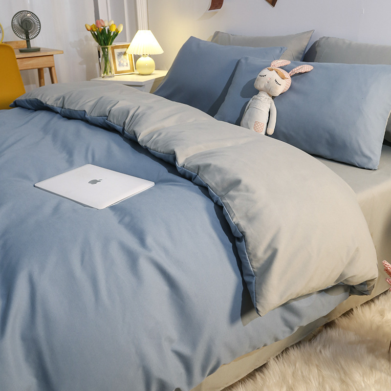 Bed four-piece set wholesale wash cotton quilt cover dormitory three-piece set solid color bed sheet quilt cover bedding 4-piece set Nantong Bed four-piece set wholesale wash cotton quilt cover dormitory three-piece set solid color bed sheet quilt cover bedding 4-piece set Nantong