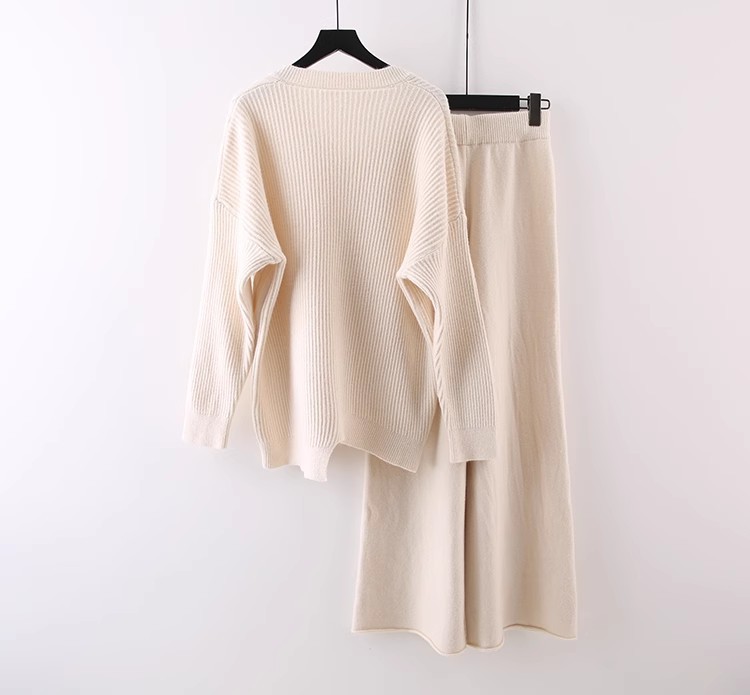 Women's Pant Sets Knitted Pullover Sweater And Wide Leg Trousers_voghion.com