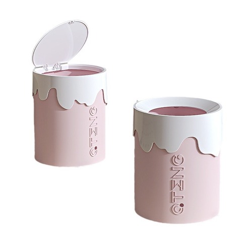 Pink Ice Cream Rabbit Ears Bow Trash Can Ins Style High-Looking Household Large Capacity Female Bedroom Desktop