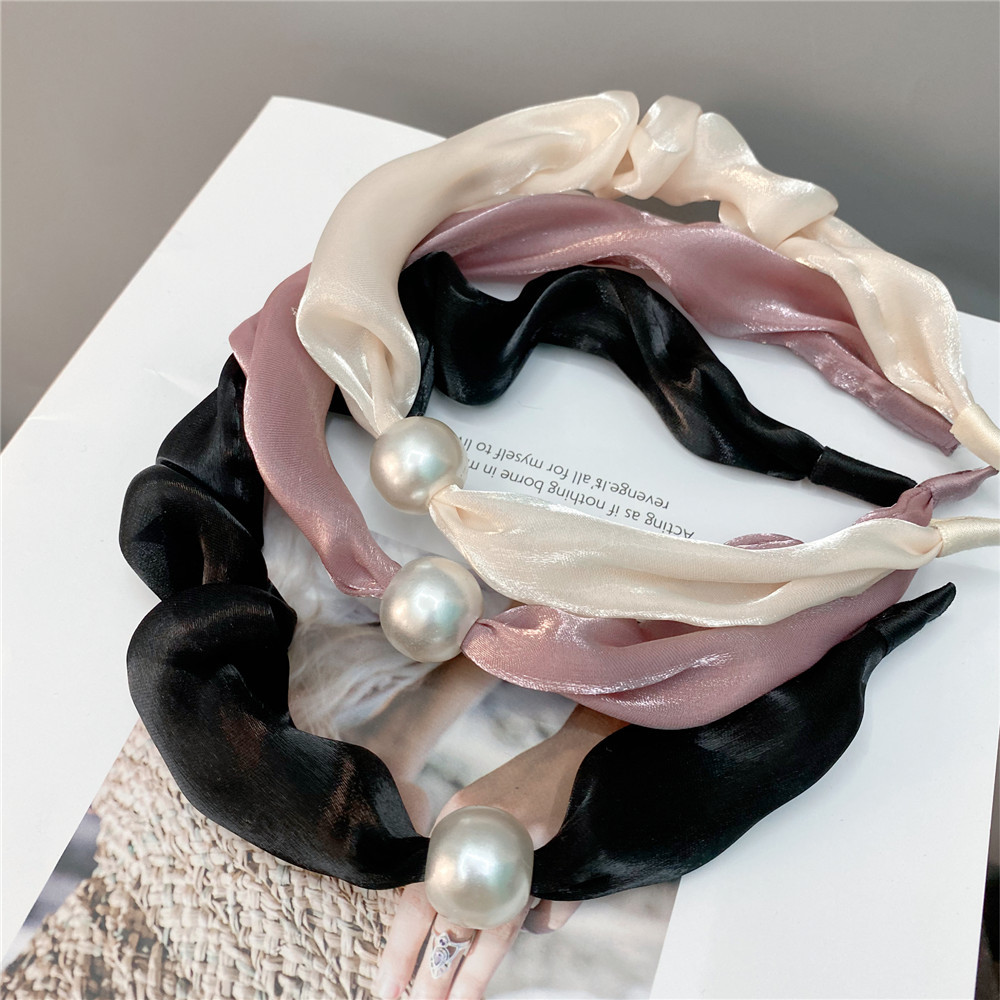 Style Doux Perle Tissu Plissé Mince Bandeau Solide Couleur Cheveux Accessoires display picture 2