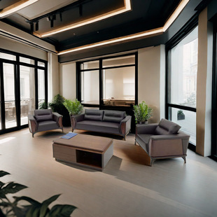 Three-Seater Sofa Office Genuine Leather Simple Modern Office Reception Business Coffee Table Set Business Office