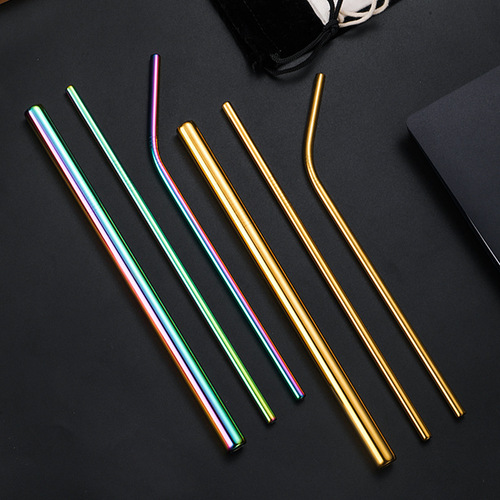 304 stainless steel straw restaurant milk tea beverage portable titanium-plated colorful gold metal straw with logo printing