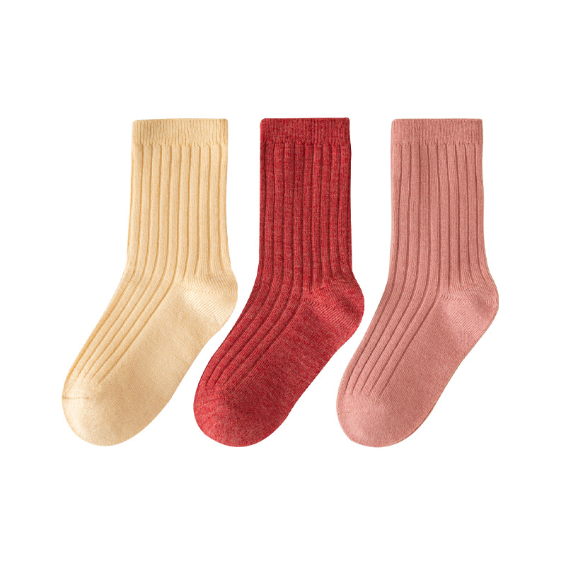 Calcetines de lana de doble aguja para niños Otoño e Invierno 2023 nuevo japonés de color puro calcetines de los niños calcetines de lana de bebé al por mayor