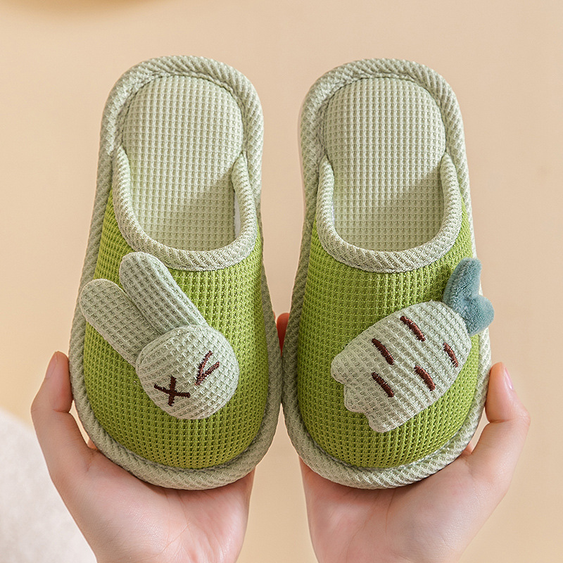 Girls' cotton slippers for autumn and winter, indoor breathable carrot rabbit silent cartoon non-slip parent-child slippers, linen for winter