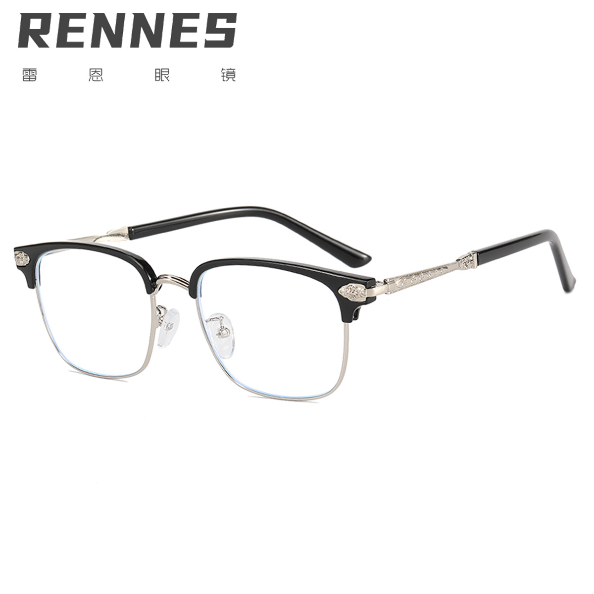 2021 gafas lisas de luz anti-azul las Gafas de metal retro de los hombres enmarcan las gafas lisas de medio Marco de las mujeres pueden equiparse con miopía 9305