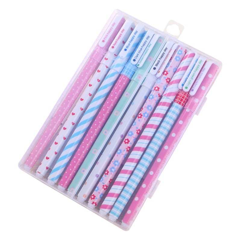Color creativo pluma de gel estudiante de dibujos animados de papelería 10 piezas negro pluma de agua traje de oficina suministros firma pluma fábrica
