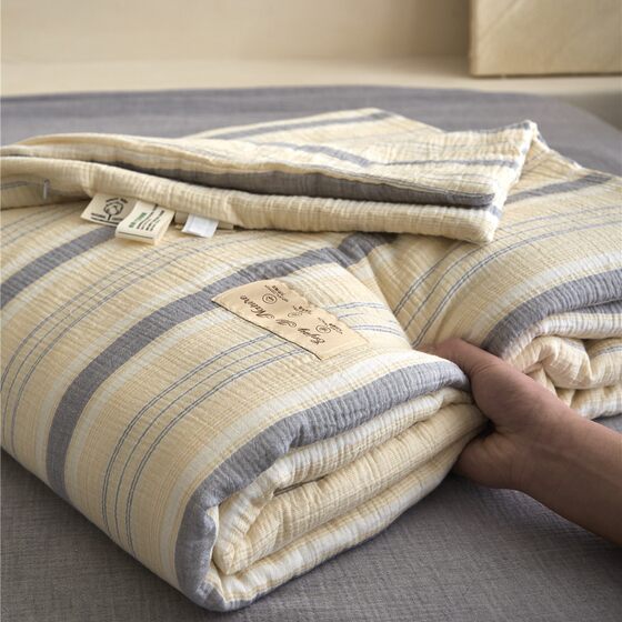 Modern Style Class A Wrinkle Double-layer Yarn Cotton Summer Cool Quilt Soft Waxy Body Breathable Air-conditioning Quilt Summer Quilt Three or Four-piece Set