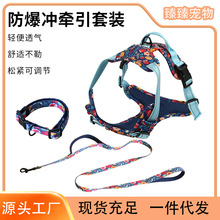 大狗胸背带防爆冲宠物胸背 金毛大型犬项圈户外遛狗牵引绳子狗链