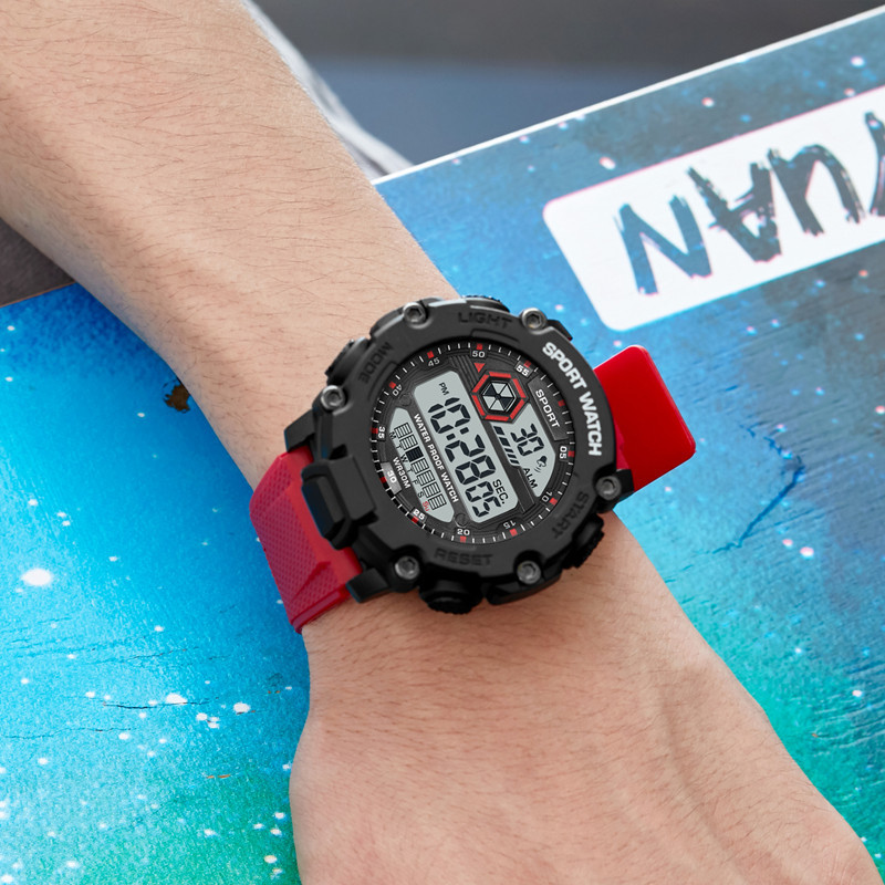 Moda impermeable multifuncional LED digital de los hombres reloj deportivo casual dial grande reloj electrónico