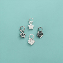 S925纯银迷你星星爱心挂件心形吊坠DIY手工串珠手链手串坠子配件