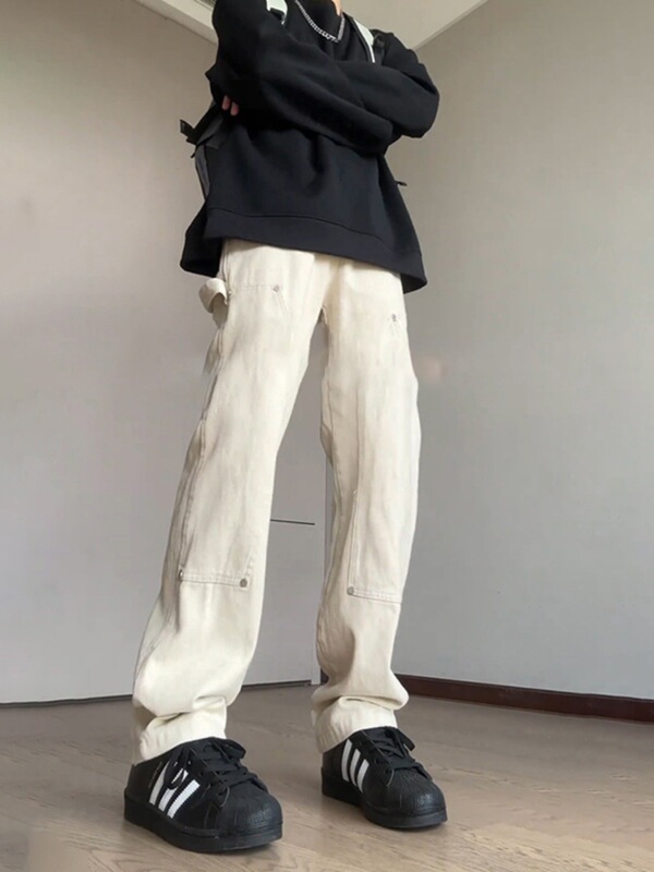 creamy-white Carhart B01 Logging Pants Men's vintage American-style Vibe Crane Pants Micro Straight Jeans
