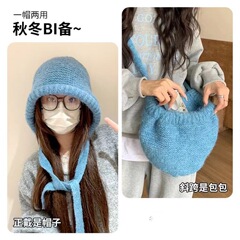 冬帽包包帽子针织两用帽冬季保暖护耳户外毛线加绒帽防风针织帽