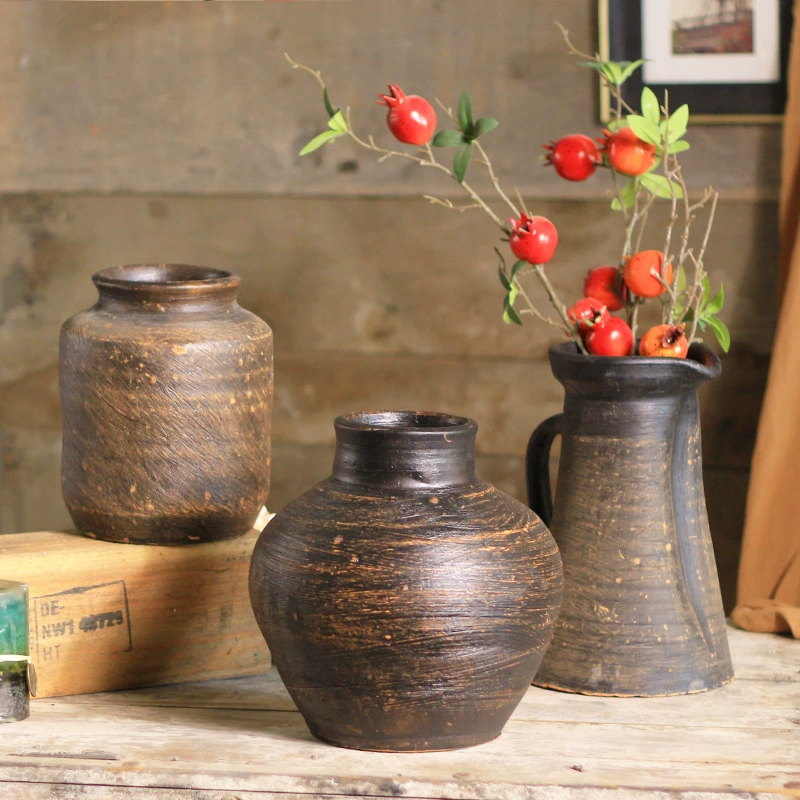 Китайская ваза в стиле ретро ручной работы украшение крупнокалиберные цветочные композиции сушеные цветы толстые глиняные горшки для аквакультуры ваза