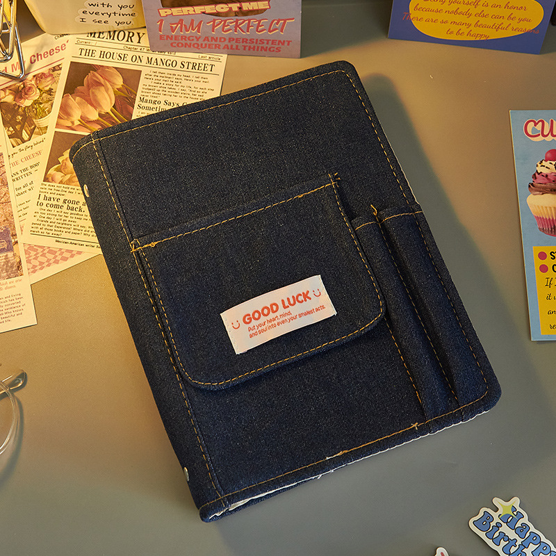Alta apariencia americana retro Denim mano libro DIY cuatro-rejilla tarjeta libro chica y2g gran capacidad lápiz caso