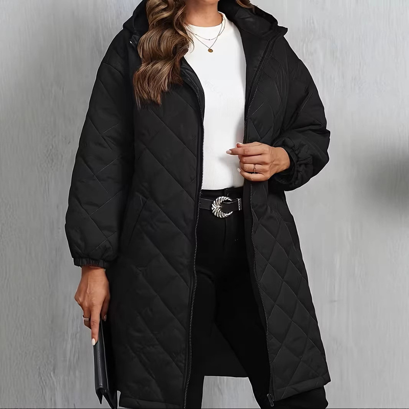 European and American Cross-Border Temu Amazon Oversized Plaid Cotton Jacket Mid-Length Women's Hooded Solid Color Loose Cotton Coat European and American Cross-Border Temu Amazon Oversized Plaid Cotton Jacket Mid-Length Women's Hooded Solid Color Loose Cotton Coat
