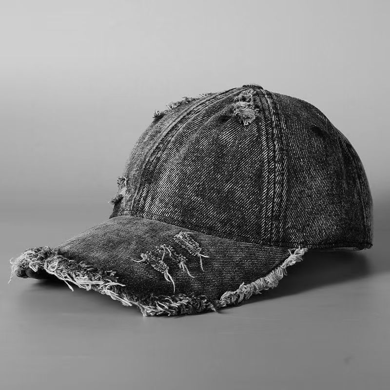 New Style Washed Denim Baseball Cap with Personalized Frayed Edges, Street Fashion Hat for Men and Women, Large Brim, Face-Slimming Duckbill Cap New Style Washed Denim Baseball Cap with Personalized Frayed Edges, Street Fashion Hat for Men and Women, Large Brim, Face-Slimming Duckbill Cap