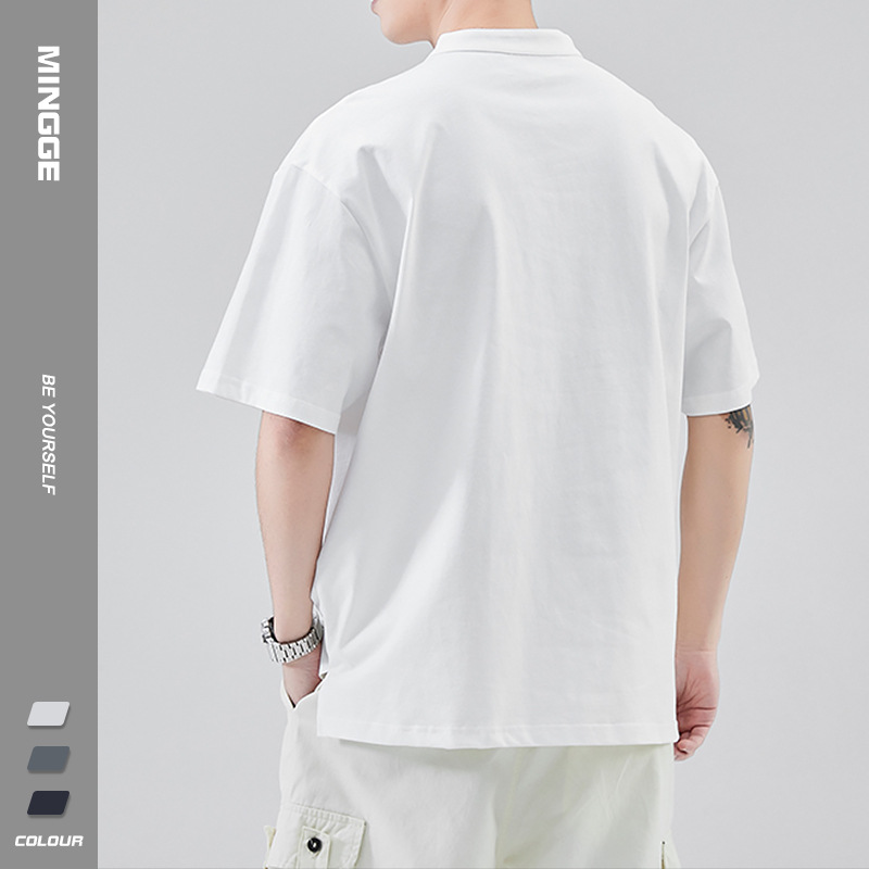 Mingge | Stand collar polo shirt men's short-sleeved T-shirt 2024 Summer new Japanese fashion brand cotton embroidered top men