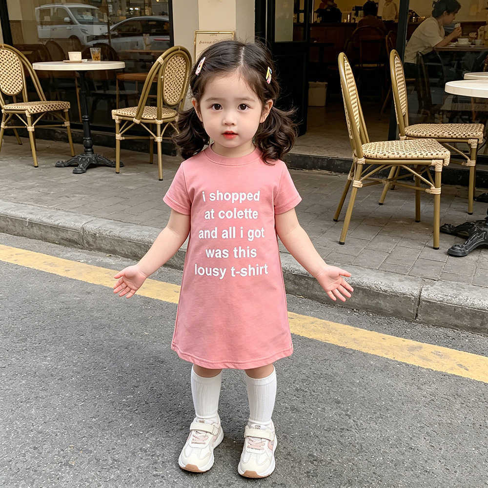 Children's wear a generation of girls baby letter printed T-shirt skirt children's summer Korean cute cotton short sleeve dress