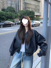 黑色短款棒球服皮衣外套女2025春季新款pu皮酷飒风复古宽松机车服