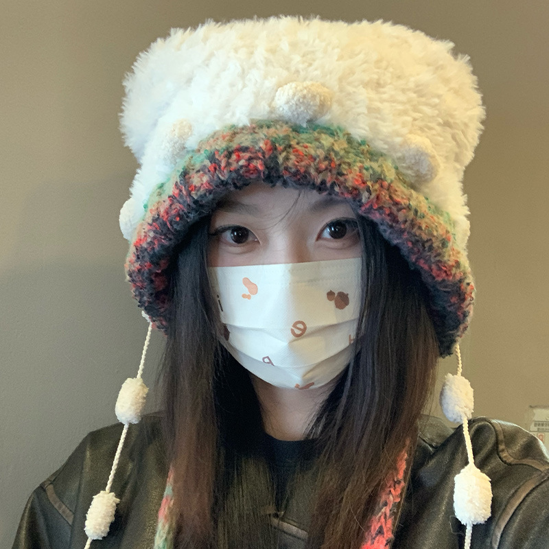 日系保暖小熊毛绒帽2025冬爆款可爱风加厚时尚显脸小套头针织帽子|undefined