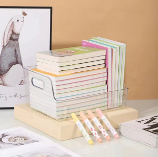9006 Desktop Storage Box Transparent PET Fit Box Picture Books Snacks Stackable Handler U-shaped Storage Box
