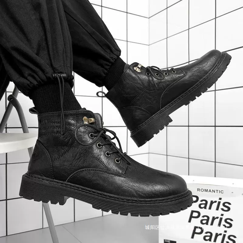 Весенние и осенние сапоги Martin мужской черный банда 2024 новый ретро английский стиль повседневные короткие сапоги дикие туфли