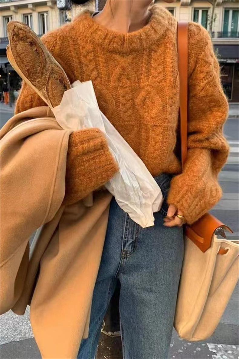 Retro glutinoso suave hilo pesado jersey suéter de torsión mujer otoño invierno nuevo estilo relajado perezoso pequeño vestido corto camisa de punto image 7