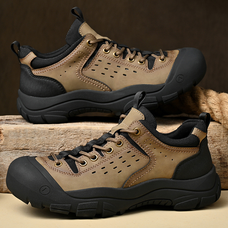 Zapatos de montaña al aire libre transfronterizos para hombres, zapatos de montaña respirables antideslizantes y resistentes al desgaste, zapatos de montaña profesionales de cuero de vaca para hombres