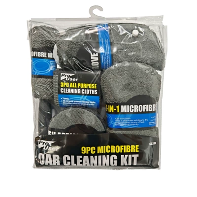 Car Cleaning Microfiber Car Wash Sponge Gloves Tire Brush Waxing Pad Cleaning Cloth Set Nine-Piece Car Wash Kit (Car cleaning tools) - gray-33277cm