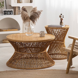 Vintage Chinese-style Rattan Small Tea Table Living Room Sofa Side Table Homestay
